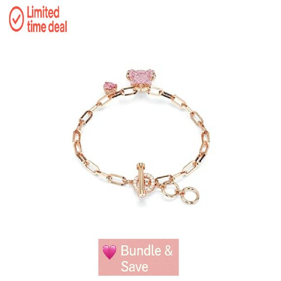 Rose Gold Crystal Teddy Bracelet with Toggle Clasp, 6.25-7.125 Inch - Picture 6 of 8